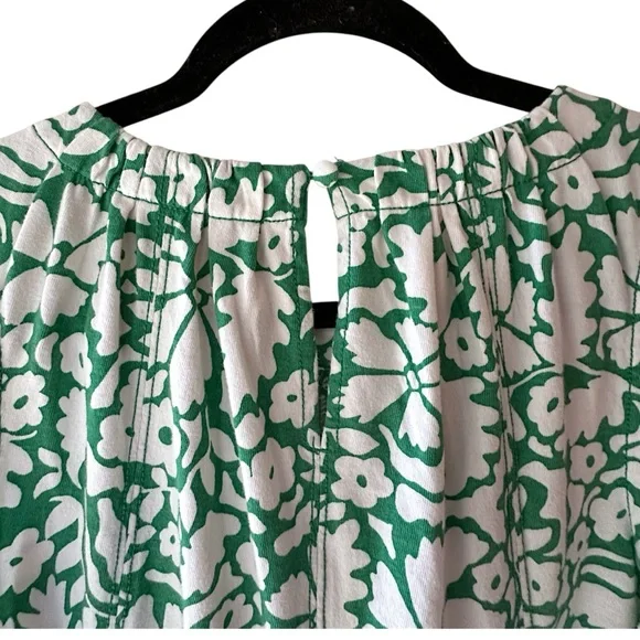 LOFT | NWOT FLORAL SEAMED MINI DRESS PURE COTTON JERSEY GREEN & WHITE | LARGE - Picture 8 of 10